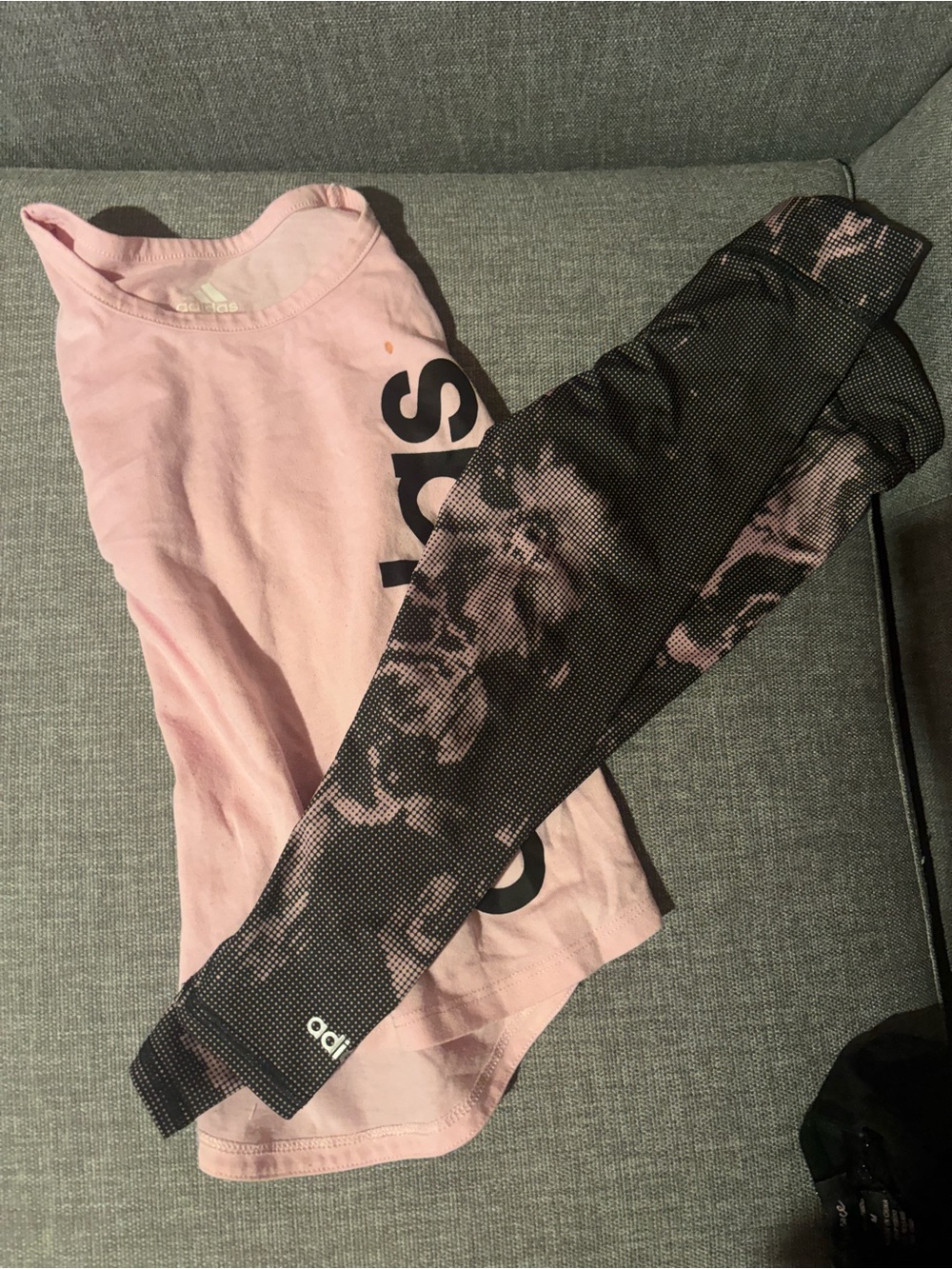 Pink Adidas Tank with Black/Pink Patterned Leggings 3T